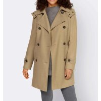 Designer-Wollkurzmantel m. Kapuze, beige