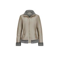 Lammnappa-Lederjacke m. Pelzimitat-Besatz, beige
