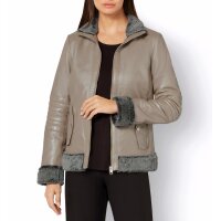Lammnappa-Lederjacke m. Pelzimitat-Besatz, beige