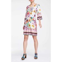 Print dress with lacing, ecru-multicolour