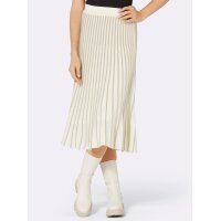 Wool knit skirt, ecru-sesame striped