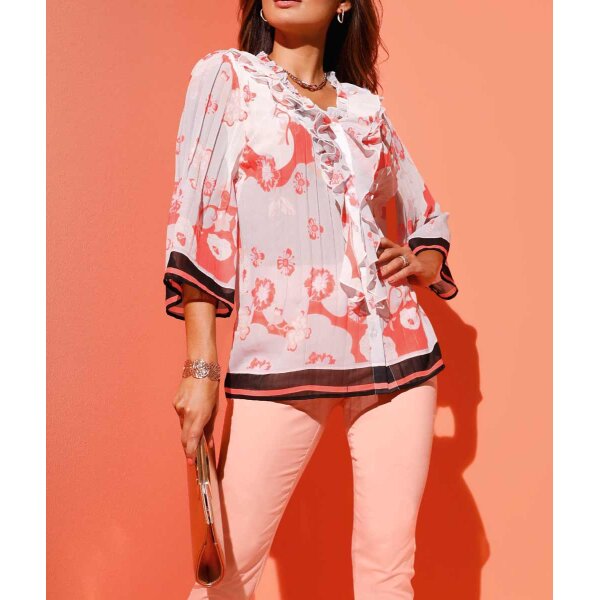 Bluse m. Volants, hummer-bedruckt
