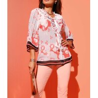 Bluse m. Volants, hummer-bedruckt