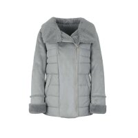 Materialmix-Lederimitatjacke, steingrau