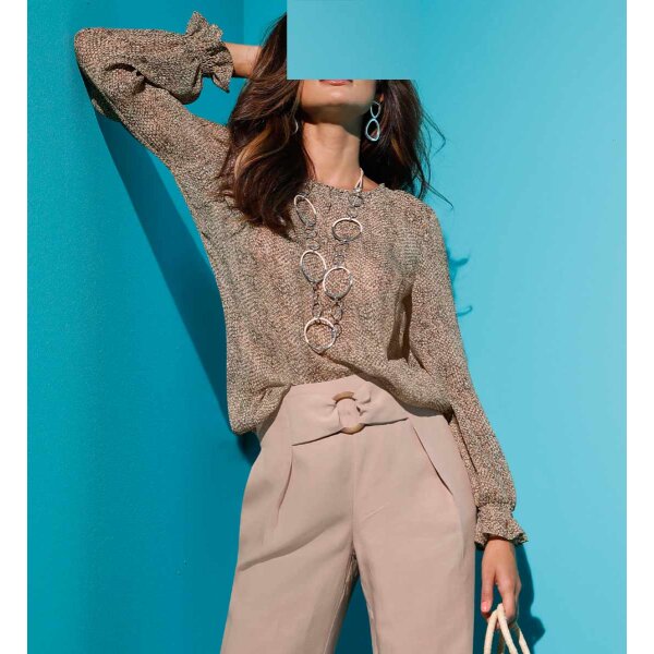 Bluse, beige-schwarz-bedruckt