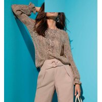 Bluse, beige-schwarz-bedruckt