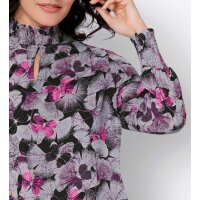 Crêpe-Druckbluse, schwarz-flieder