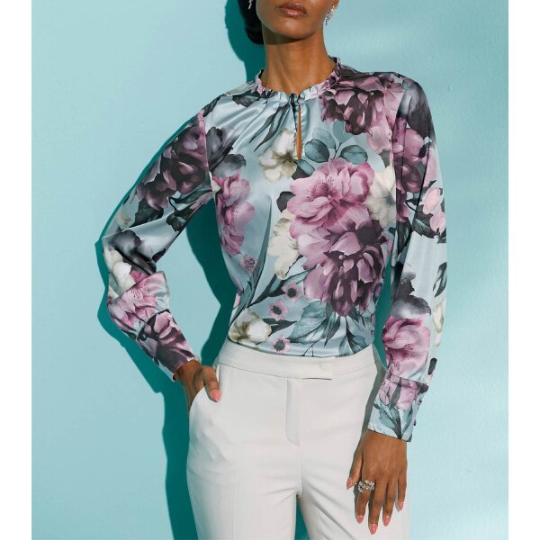 Satin-Druckbluse, kalkmint-mauve