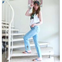 Marken-Jeans m. Cut-Outs, blau, 32 inch