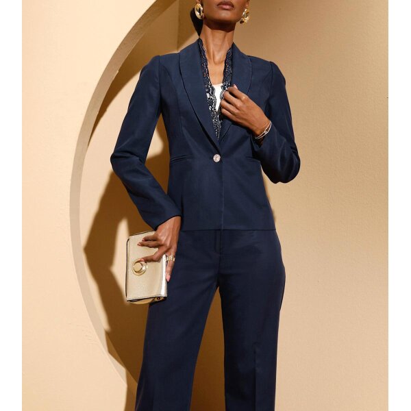 Lyocell-Blazer m. Spitze, marine