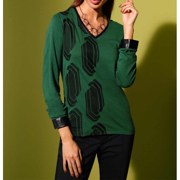 Langarmshirt, moos-schwarz-bedruckt