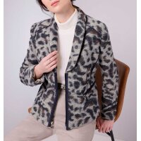 Woll-Kurzblazer mit Leo-Muster, marine-sand