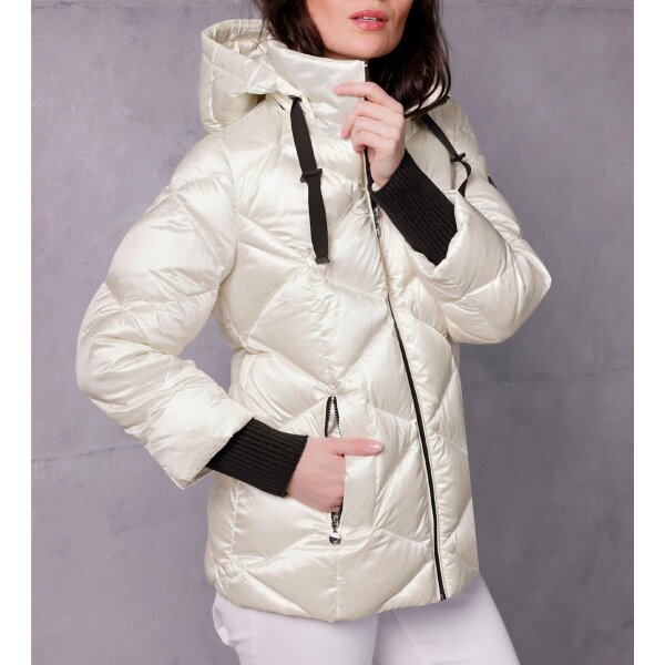 Down jacket with hood, ecru