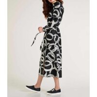 Print dress with belt, black-white