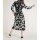 Print dress with belt, black-white