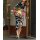 Print dress with belt, black-white
