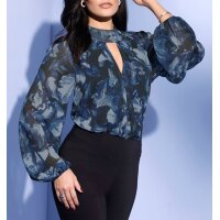 Chiffon-Druckbluse, schwarz-royalblau