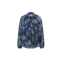 Chiffon-Druckbluse, schwarz-royalblau
