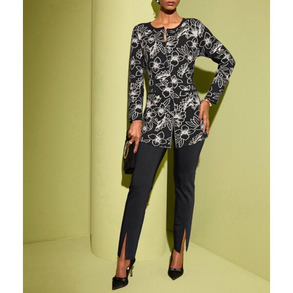 Stretch trousers with decorative slit, black