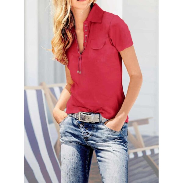 Polo-Shirt m. Schnürung, rot