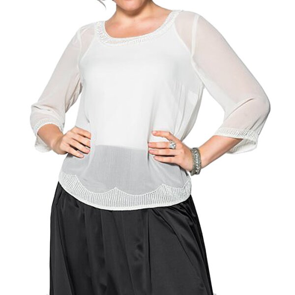 Chiffon-Tunika m Perlen, ecru