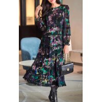 Chiffon dress, black-plum