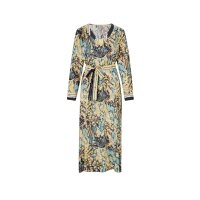 Designer-Druckkleid m. Gürtel, beige-zitrone