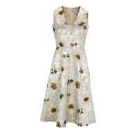 Designer-Jacquardkleid, silber-creme-taupe