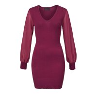 Feinstrickkleid m. Chiffon, bordeaux