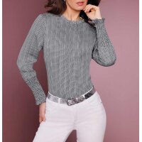 Lyocell print blouse with ruffles, ecru-black