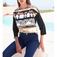 3/4-Arm-Shirt m. Ethnoprint, camel-schwarz