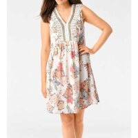 Designer-Druckkleid m. Spitze, ecru-bunt
