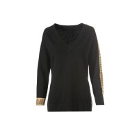 Sweater with writing and glitter stone trim, black