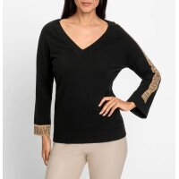 Pullover m. Schriftzug u. Glitzersteinchen, schwarz