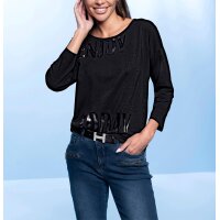 Round neckline shirt with glitter writing, black
