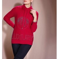 Sweater with glitter stone writing, red