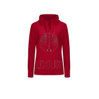 Sweater with glitter stone writing, red