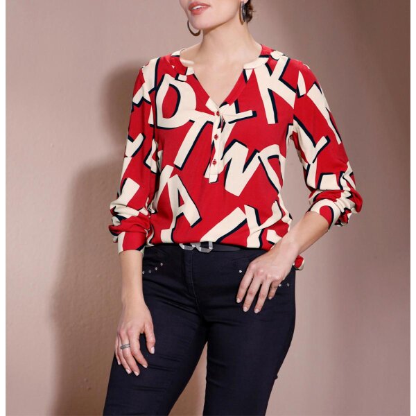 Druckbluse, rot-sand