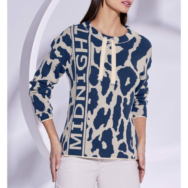 Jacquard-Pullover, dunkelblau-sand