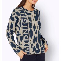 Jacquard-Pullover, dunkelblau-sand