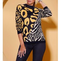 Jacquard-Pullover, schwarz-ocker-gemustert