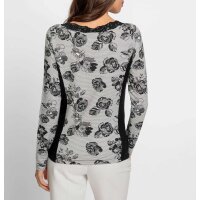 Druckshirt m. Spitzenbesatz, schwarz-ecru