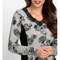 Druckshirt m. Spitzenbesatz, schwarz-ecru