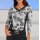 Druckshirt m. Spitzenbesatz, schwarz-ecru