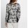 Druckshirt m. Spitzenbesatz, schwarz-ecru
