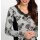 Druckshirt m. Spitzenbesatz, schwarz-ecru