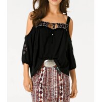 Designer-Carmenshirt m. Stickerei, schwarz