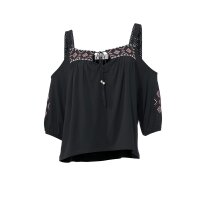 Designer-Carmenshirt m. Stickerei, schwarz