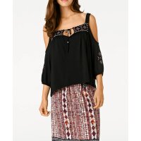 Designer-Carmenshirt m. Stickerei, schwarz