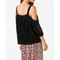 Designer-Carmenshirt m. Stickerei, schwarz